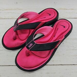 Nike Comfort Footbed Womens Size 8 Pink Black Thong Flip Flops Sandals Athletic